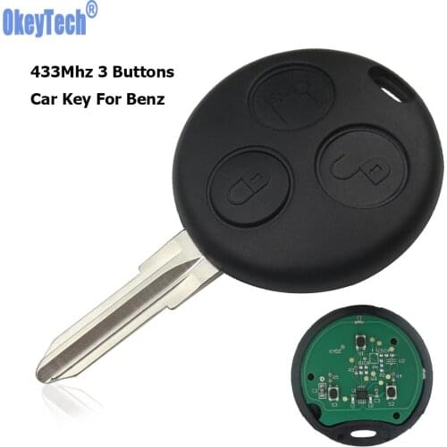OkeyTech Remote Control Car Key 3 Buttons 433Mhz Uncut Blade For Mercedes Benz SMART Fortwo 450 Forfour Roadster with Board