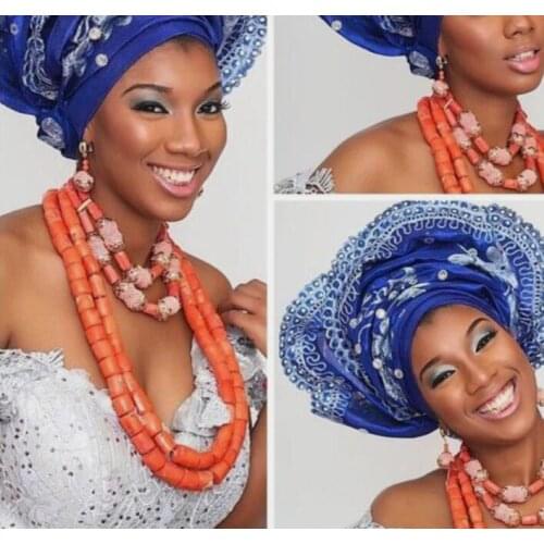 Necklace Set Orange Coral Beads Jewelry Set with Pink Balls Ladies Jewellery Set Luxury Edo Traditional Wedding jewelry Set 2019