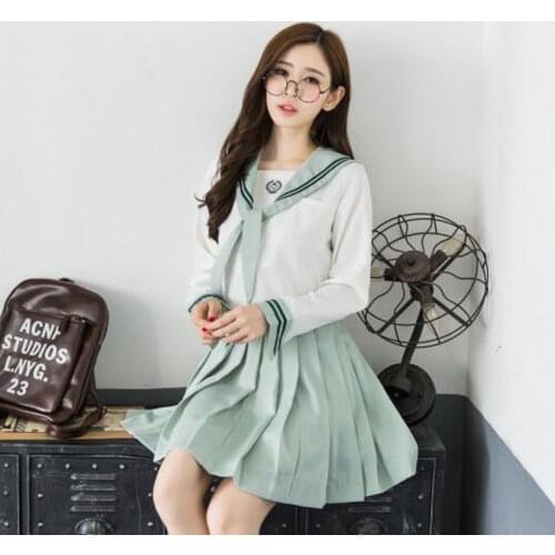Korean Style Female Student Uniform Clothing T-shirt And Pleated Skirts Set Japanese School Navy Sailor Suit Cosplay Costume