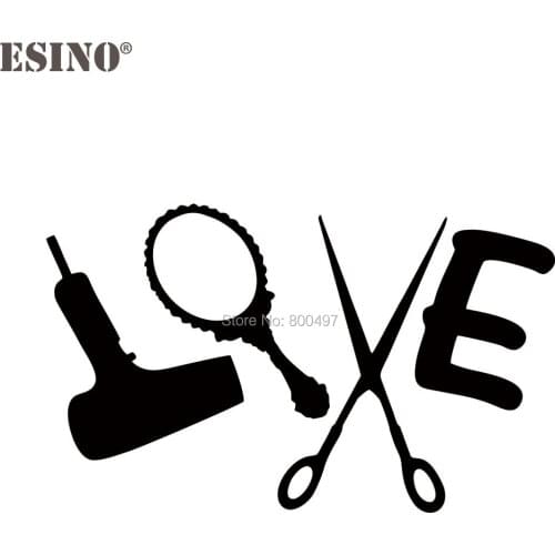 Creative Car Styling Love Beauty Salons Hairdressing Set Hair Dryer Mirror Scissors and Comb Vinyl Decal Carving Stickers