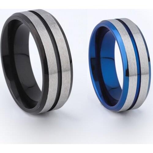Cool Black/Blue 8mm Mens Ring Wedding Bands Fashion Rings Anniversary Birthday Classic Man Gents Party Male Jewelry