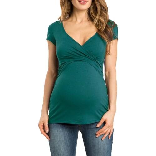 Summer Womens Short Sleeve Maternity Deep V-Neck Solid Colors Breastfeeding Nursing T-shirt Pregnant Pregnancy Tunic Tops#g4
