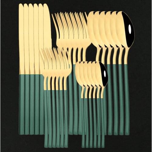 30Pcs Green Gold Tableware Cutlery Set Mirror Dinnenrware Set Stainless Steel Flatware Dinner Knife Dessert Fork Spoon For Home