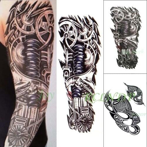 Waterproof Temporary Tattoo Sticker Mechanical Gear Tribal Totem Large Size Fake Tatto Big Flash Tatoo for Men Women 3 Pcs