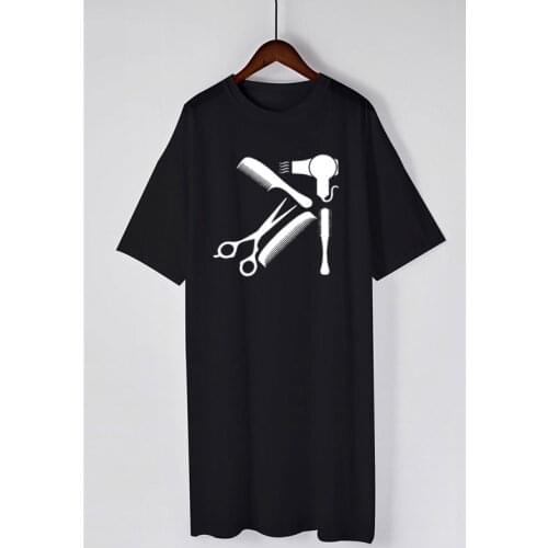 2021 New Art Hair salon Hairstyle Barber Print Casual round neck long womens T-shirt Loose Tops Girl Dress Plus Size