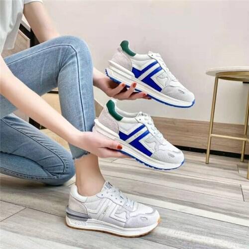 2021 spring new daddy shoes womens thick-soled casual shoes pigskin mesh net red trend color matching outdoor running net shoes