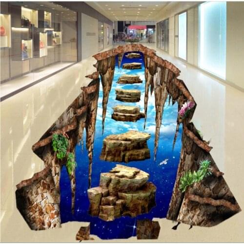 Large suspended stone road 3D floor Waterproof Self-adhesive Vinyl Wallpaper Modern Living Room Bathroom Sticker