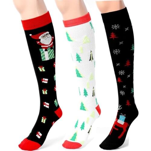 Autumn Winter Unisex Christmas Theme Printed Compression Long Socks Stockings Xmas Party Accessory Fancy Hosiery for Men Women
