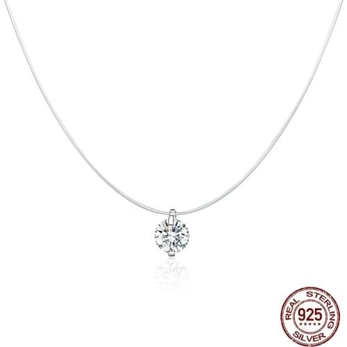 Dazzling crystal clear zircon pendant invisible fishing line silver necklace for women jewelry wedding