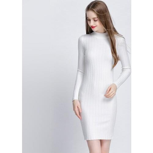 GABERLY Soft Elastic Sweaters Dress Turtleneck Long Sleeve Autumn Winter Women Sweater Mini Dress Female Brand Jumpers