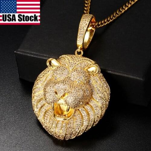 Little Lion Head Pendant Iced Out Bling Micro Pave Cubic ZirconiaPendant Necklace For Men Hip Hop Jewelry Rock Fashion Gift