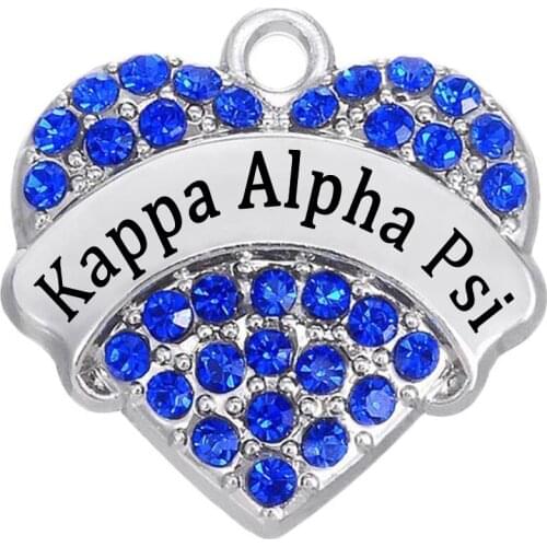 Silver Plated Alloy Alpha Phi Greek Letter Heart Charms With Crystal DIY Bracelets Necklace Earring Making Accessories