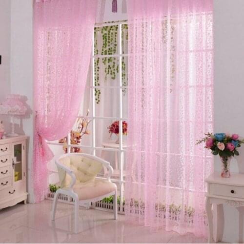 Romantic Tulle Curtain Window Screening with Tree Leaves Shaped Decoration for Living Room Hogard