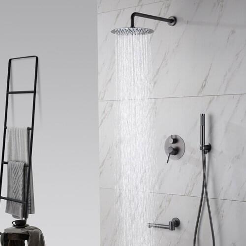 Grey Shower Set Wall Mounted Shower Faucet Mixer 8/10/12 inch Rainfall Bathroom Shower Tap with Handshower Rotate Bath Spout