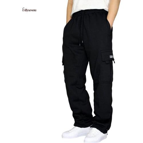 Mens Pants Rope Streetwear Loosening Waist Jogging Pants Solid Color Pocket Trousers Loose Sports Trousers Ropa Hombre