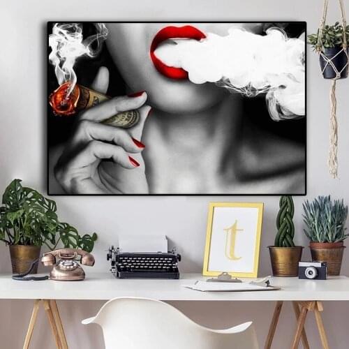 Modern Pop Sexy Girl Smoking A Cigar Canvas Painting Posters and Prints Wall Art Pictures for Living Room Cuadros