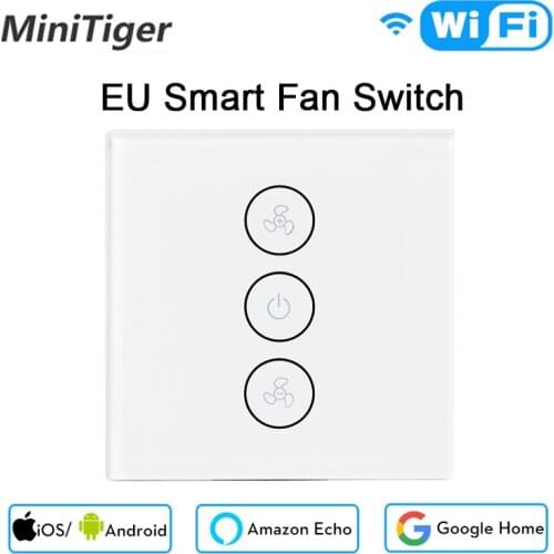 EU/US Tuya Smart Life WiFi Smart Ceiling Fan Switch APP Remote Timer and Speed Control Compatible with Alexa and Google Home