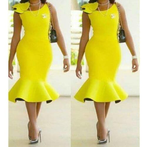High-end custom 2016 work dress women custom-tailor Slim mermaid Dress Womens Brand tank yellow Dress