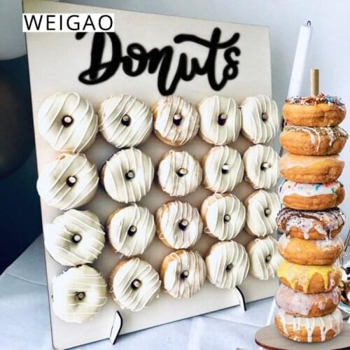 WEIGAO Wooden Donuts Stand Donut Wall Display Holder Wedding Decoration Birthday Party Supplies Baby Shower Donut Holder Party