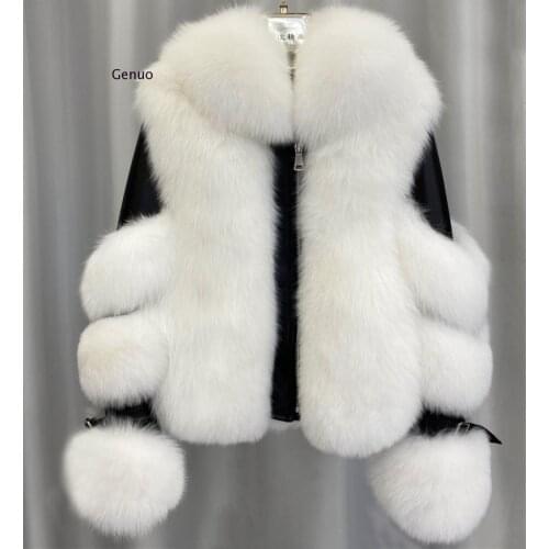 Women Faux Fox Fur Coat Imitation Sheepskin Leather Jacket Fluffy Fake Fox Fur Coats with Plush Fur Collar Winter Thick Overcoat