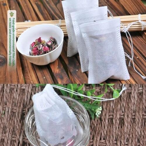 100Pcs Kitchen Disposable Drawstring Non-Woven Fabric Tea Herb Filter Bag Halogen material Food filter bag Pouch