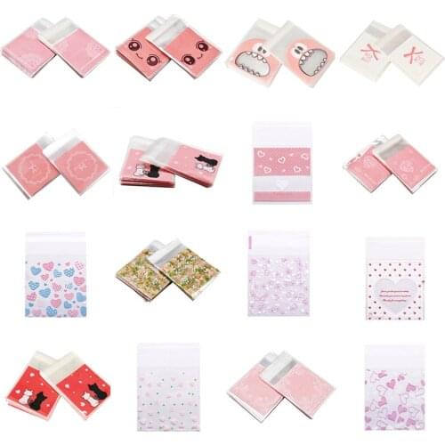 100pcs Gift Packaging Bag 7x7cm Small Cute Cartoon Self Adhesive Plastic Bag Wedding Birthday Party Biscuit Candy Storage Bags