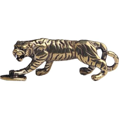 3D Brass Zodiac Tiger Animal Copper Shouting Beast Car Handmade Retro Style Craft Bronze Forest King Desktop Decoration Gifts