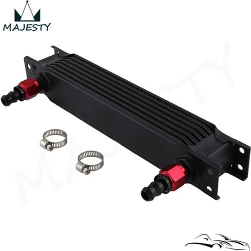 7 Row AN8 Universal Aluminum Engine Transmission 248mm Oil Cooler British Type w/ Fittings Kit BLACK