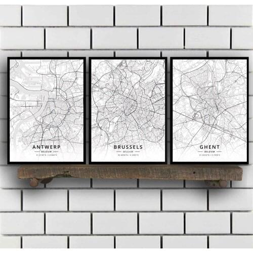 Antwerp Brussels Ghent Belgium Map Poster