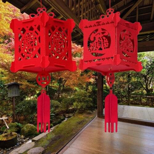 Behogar 21x50cm 3D Hollow-out Non-woven Red Lantern Hanging Decoration Ornament for Home Festival Decoration Supplies