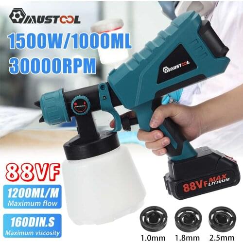 1500W 1000ML Cordless Electric Spray Gun with 3 Nozzles Flow Control Airbrush High Power Paint Sprayer For Makita 18V Battery