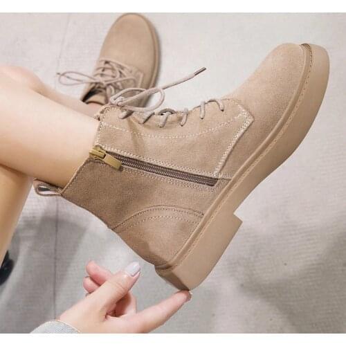 BIMUDUIYU Platform Boots Women winter Fur Ankle Boots Autumn Suede Leather Female Flat platform Short Boots Ladies Shoes