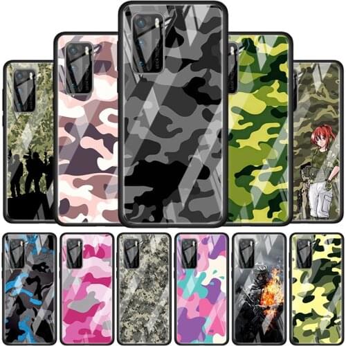 Camouflage Art Tempered Glass Cover For P40 P30 P20 P10 P Smart Z Pro Plus Lite 2019 2020 2021 Phone Case Coque