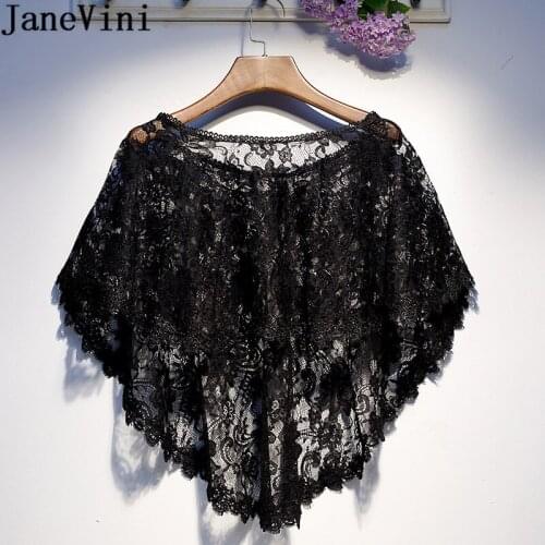 JaneVini Black Lace Bolero Wedding Middeleeuwse Capes Summer Women Wrap to Cover Shoulder Bridal Stoles Cloak capa princesa 2020