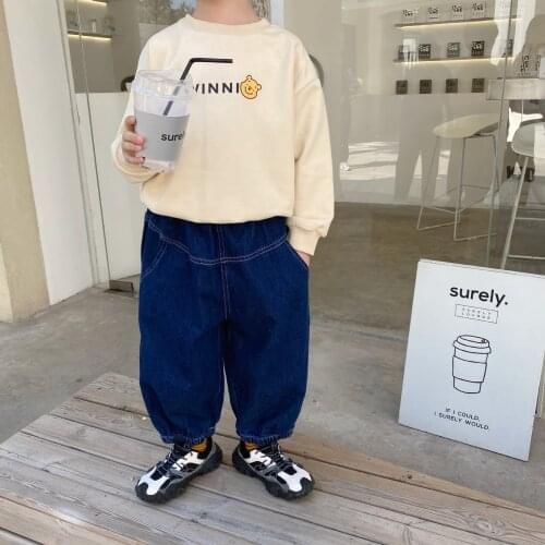 Childrens Jeans 2021 Autumn New Korean Baby Boys High Quality Denim Pants 2-8 Y Kids Casual Loose Jeans For Boys Baby Trousers