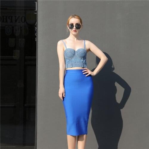 Women Two Piece Sets Elegant 2021 New Denim Bra Sexy Crop Top Bnadgae Skirts Party Sets Suits Summer 2 Piece Sets