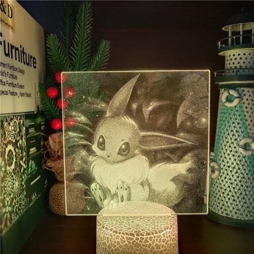 Pokemon Eevee Figure Led Night Light Anime Illusion Lighting Bedroom Decor Nightlight Kid Child Table 3d Lamp Cartoon Manga Gift