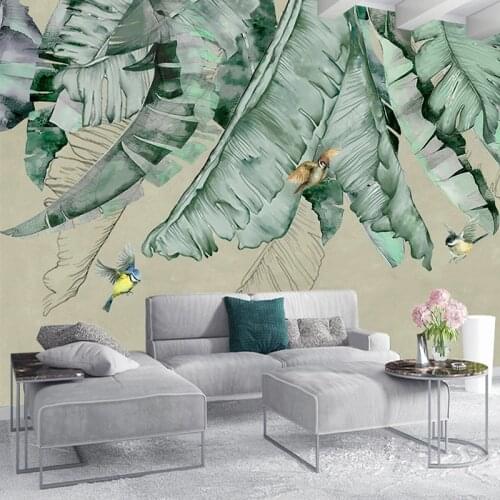 Custom Photo Wallpaper Retro Hand Painted Tropical Plant Leaves Mural Living Room TV Background Wall Decoration Painting Fresco