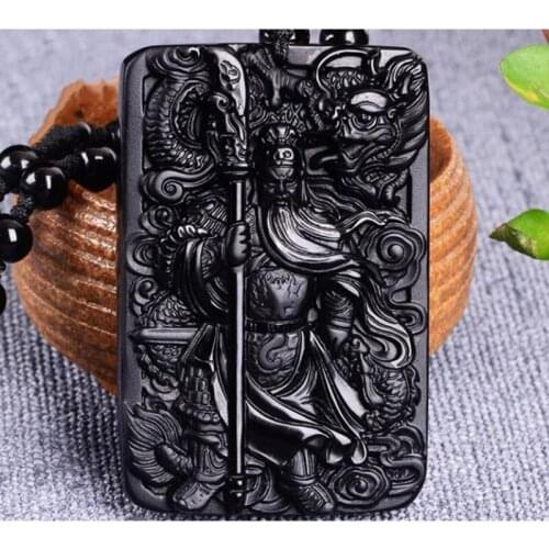 Hot-selling natural Obsidian faucet Guan Gongyu pendant fashion boutique jewelry Panlong Baqiwu Wealth God Pendant Necklace Jewe