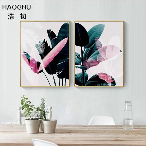 HAOCHU Green Plant Leaf Art Wall Pictures Nordic Canvas Painting Modern Posters Prints for Living Room Bedroom Home Decoration