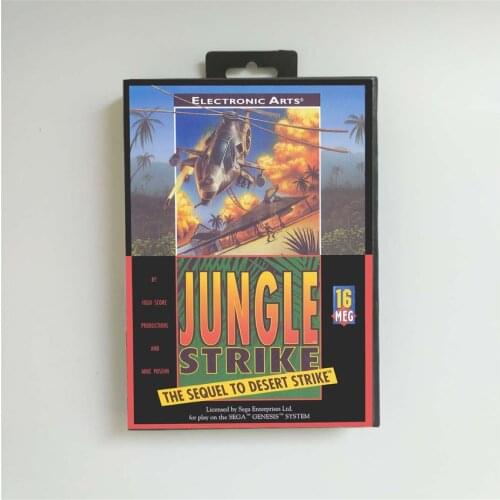 Jungle Strike - USA Cover With Retail Box 16 Bit MD Game Card for Sega Megadrive Genesis Video Game Console