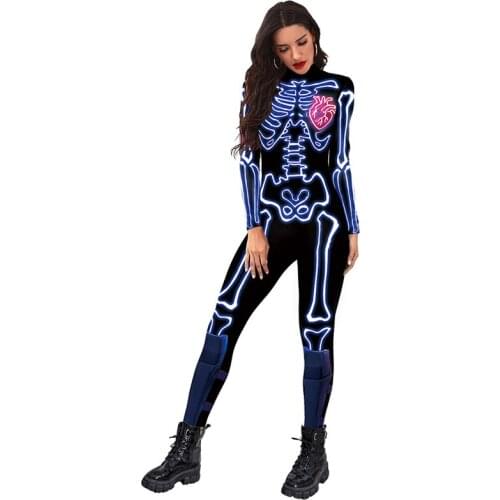 Skeleton Jumpsuit Halloween Carnival Party Clothing Unisex Terror Skull Tight Jumpsuits Ghost Cosplay Costumes Zentai 2021 New