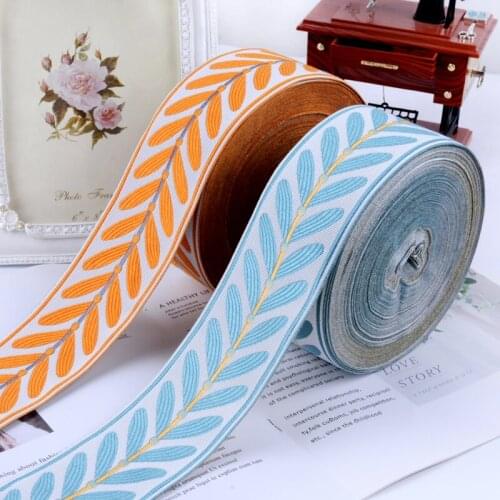 25M/Lot 6CM Wide Leaves Jacquard Webbing Curtain Lace Trims Belt Accessories DIY Sewing Sofa Cushion Lace Ribbon Fabrics Decor