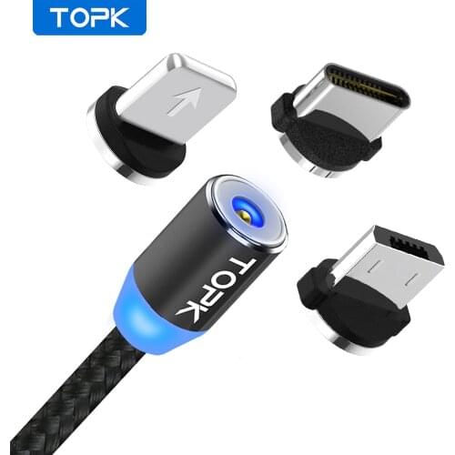 TOPK R-Line1 LED Magnetic Cable USB Type-C & Micro USB Cable Braided Wires Magnet Charger Cable For iPhone X 8 7 6 Plus USB-C