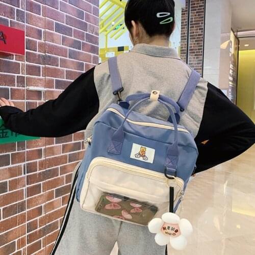 Cute Cartoon Labeling Print Backpack with Pendant and Transparent Front Pocket A69C