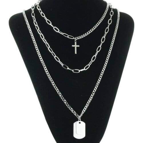 Cross Pendant Necklaces Layered Stainless Steel Necklace Square tag Neckless Military Style Chains Men Long punk