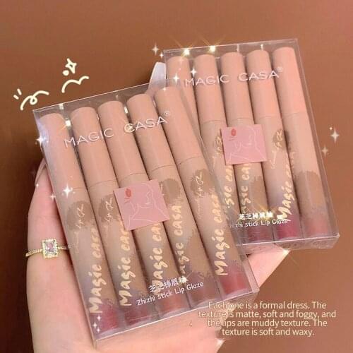 5 PCS Of Lip Glaze Set Matte Lipstick Non-stick Cup Lipstick Natural Moisturizing Easy To Wear Lasting Hydrating Lip Gloss TSLM1