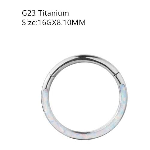 10pcs/Lot G23 Titanium Opal Whitel New Seamless Hinged Segment Ring Clicker Ear Cartilage Nose Hoop Septum Shine 16Gx8/10mm