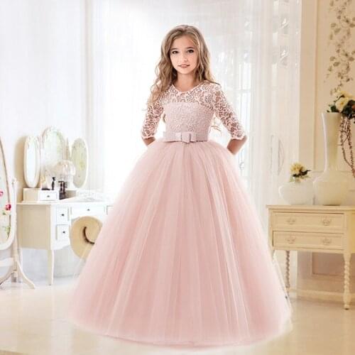 2021 Summer New Long-Sleeved Girls Pettiskirt Lace Diamond Wedding Dress Princess Dresses Performance Dress Baby Girls Clothes
