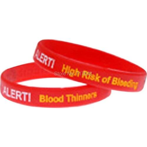 100pcs Mediband Alert! Blood Thinners High Risk of Bleeding wristband silicone bracelets free shipping by epacket A
